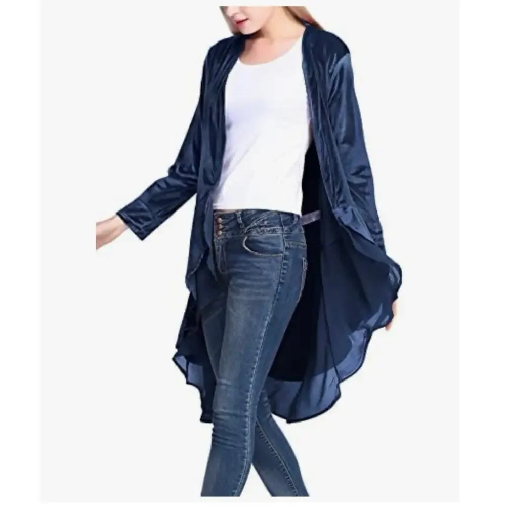 Urban Coco Velour Duster Coat Medium Sapphire Blue Chiffon Whimsygoth Fairycore